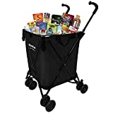 EasyGo Rolling Cart Folding Grocery Shopping Cart Laundry Basket Rolling Utility Cart with Wheels – Removable Canvas Bag, Versa Wheels & Rear Brakes - Easy Folding 120lb Capacity – Copyrighted, Black