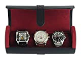 TIMELYBUYS Deluxe Black Saffiano 3 Watch Bangle Bracelet Travel Watch Case and Jewelry Roll