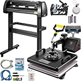 VEVOR Heat Press Machine 15x15 inch 6 in 1 T-Shirt Heat Press and Vinyl Cutter 34 inch Plotter Machine 870mm PC Only Paper Feed Vinyl Cutter Plotter