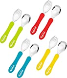 Plaskidy Toddler Utensils Set Stainless Steel with Silicone Handle 4 Toddler Spoons and 4 Toddler Forks - BPA Free Dishwasher Safe Kids Silverware Set Children Cutlery Set Kids Forks and Kids Spoons