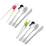 Stainless Steel Kids Flatware Silverware, Safe Child Cutlery Toddler Utensil, Cute and Colorful, Ideal for Home and Preschools, Set of 2, Poylim