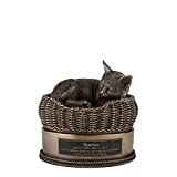 Perfect Memorials Custom Engraved Bronze Cat in Basket Cremation Urn