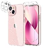 KSWOUS Sparkly Glitter Case for iPhone 13 6.1 Inch with Screen Protector[2 Pack] + Camera Lens Protector[2 Pack], Soft Protective Clear Cases for Women Girls Cute Shockproof Bling Phone Cover