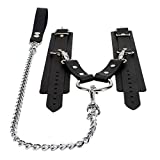 Carmine Wrist cuffs with Chain Connector Handcrafted Handcuffs Natural Cow-Hide Leather (Black)