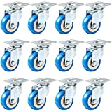 Online Best Service 12 Pack Caster Wheels Swivel Plate Casters On Blue Polyurethane Wheels PU