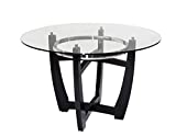 PADMA HOUSE 48" Inch Round Glass Top Dining Table with Solid Wood Base,1/2 Thick Tempered Glass，30.5 Height
