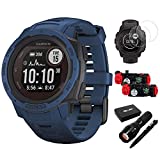 Garmin 010-02293-11 Instinct Solar Rugged Outdoor Watch with GPS Tidal Blue Bundle with Screen Protector 2-Pack, 2-Pack Emergency Bracelet with SOS LED Light Knife and Flashlight and Tactical Pen Set