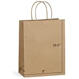 Eupako Paper Bags 8x4.25x10.5" 100 PCS Brown Paper Gift Bags with Handles Bulk, Kraft Shopping Bags, Party Favor Bags, Merchandise Bags