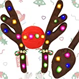 Kooboe Christmas Reindeer Antlers Car Decoration Kit with LED Lights, Vehicle Christmas Car Kit with Jingle Bells Rudolph Reindeer and Nose, Tail for The Trunk, Decoration Kit Best for Any Vehicle