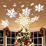 Ywlake Christmas Tree Topper Lights, LED Light Up Lighted Snowflake Christmas Top Topper Projecter with Projection for Indoor Outdoor Christma Tree Decor Decorations (Plastic, Gold)