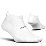 Feetures High Performance Cushion No Show Tab Solid- Running Socks for Men & Women, Athletic Ankle Socks, Moisture Wicking- Medium, White