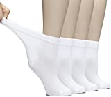 Hugh Ugoli Women's Loose Diabetic Ankle Socks, Bamboo, Wide, Thin, Seamless Toe and Non-Binding Top, 4 Pairs, White, Shoe Size: 10-12