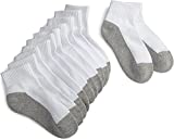Jefferies Socks Boys' Seamless-Toe Quarter Athletic Socks (Pack of 6), White/Grey, 7-8 1/2(Small)