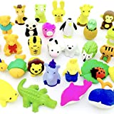 OHill Pack of 32 Animal Erasers Bulk Kids Pencil Erasers Puzzle Erasers Mini Novelty Erasers for Classroom Rewards, Party Favors, Games Prizes, Carnivals Gift and School Supplies