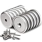 DIYMAG Neodymium Round Base Cup Magnet,100LBS Strong Rare Earth Magnets with Heavy Duty Countersunk Hole and Stainless Screws for Refrigerator Magnets,Office,Craft,etc-Dia 1.26 inch-Pack of 12
