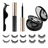 Magnetic Eyelashes With Eyeliner And Mirror Case Waterproof Stable/Non-slip NO Glue Needed 3D Reusable False Lashes Natural-Looking (5-Pairs)