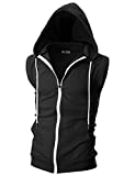 Ohoo Mens Slim Fit Sleeveless Lightweight Zip-up Hooded Vest With Single Slide Zipper/DCF012-BLACK-L