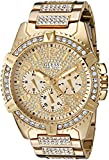 GUESS Stainless Steel Gold-Tone Crystal Embellished Bracelet Watch with Day, Date + 24 Hour Military/Int'l Time. Color: Gold-Tone (Model: U0799G2)