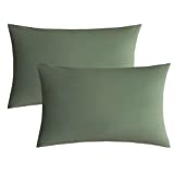 JELLYMONI Green 100% Washed Cotton Standard Pillowcases Set, 2 Pack Luxury Soft Breathable Pillow Covers with Envelope Closure(Pillows are not Included)