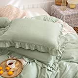 Merryword Green Pillow Shams Sage Green Ruffle Standard Pillowcases Set of 2 Solid Ruffled Fringe Design Sea Green Pillowcases 2 Pack (King (20''x40''), Sea Green)