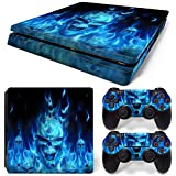 Gam3Gear Vinyl Decal Protective Skin Cover Sticker for PS4 Slim Console & Controller (NOT for PS4 or PS4 Pro) - Blue Skull