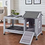 Aivituvin Rabbit Hutch Indoor Bunny Cage Outdoor Rabbit House Bunny Hutch with Deeper Leakproof Plastic Tray (Grey-24)