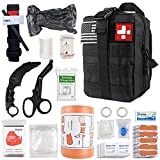 Emergency Survival First Aid Kit with Tourniquet, 6" Israeli Bandage, Splint, Military Combat Tactical Molle IFAK EMT for Trauma Wound Care, Gun Shots, Blow Out, Bleeding Control and More (Black)