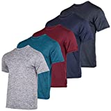 Men's Quick Dry Fit Dri-Fit Short Sleeve Active Wear Training Athletic Essentials Crew T-Shirt Fitness Gym Wicking Tee Workout Casual Sports Running Tennis Exercise Undershirt Top - 5 Pack,Set 1-M