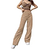 Corduroy High Waisted Baggy Pants for Women Vintage y2k Straight Leg Pants Loose Fit with Pocket Wide Leg