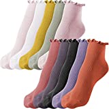 10 Pairs Women Ruffle Aesthetic Socks Ankle Frilly Socks Kawaii Cuff Socks Knit Solid Color Lace Ruffle Cute Socks for Women (Multicolors)