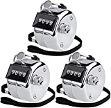 KTRIO Pack of 3 Metal Hand Tally Counter 4-Digit Tally Counters Mechanical Palm Counter Clicker Counter Handheld Pitch Click Counter Number Count for Row, People, Golf, Lap & Knitting, Silver