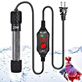 Aquarium Heater 25W Small Fish Tank Heater Submersible 25W 50W 100W, Precise Temperature Control with Intelligent Memory Function, External LED Digital Temp Controller Suitable for Betta Fish Turtle