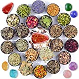 Dried Herbs for Witchcraft Supplies - 22 Witch Herbs Kit for Wicca, Pagan and Magic Spells,Altar Supplies, Ritual Root Spell Collection, with 7 Pcs Crystals Chakra Stones