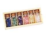 Top Plaza 6 Pcs Gemstone Bottles Set Healing Crystals Stones Chip Tumbled Gem Reiki Wicca Witchcraft Supplies Kit with Wooden Box