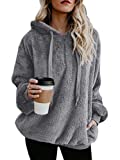 Century Star Womens Fuzzy Hoodies Pullover Sport Hoodie Cozy Oversized Pockets Hooded Sweatshirt Athletic Fleece Hoodies Grey Medium