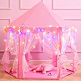 Princess Castle Play Tents for Girls, Kids Play Tent with Star Lights, Bonus Princess Tiara and Wand, Large Size 55" x 53" Pink Hexagon Kids Playhouses Indoor & Outdoor, Girl Toy Gifts Age 3+