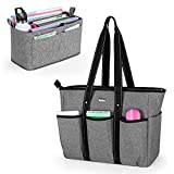Damero Teacher Bag with Felt Insert Organizer, Teacher Utility Tote Bag with Padded Sleeve for up to 15.6'' Laptop for School, Office, Business, Gray