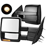 AUTOSAVER88 Towing Mirrors Compatible with 07-14 Ford F150 Truck, Trailer Tow Mirrors w/Power Electric Controlling Heated Glass Turn Signal and Puddle Lamp, Manual Telescoping and Folding Side Mirror