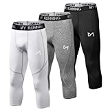 MEETYOO Men's 3/4 Compression Pants Leggings Tights, Cool Dry Sport Workout HeatGear Capri Base Layer Running Cycling (3 Pack-c, Large)