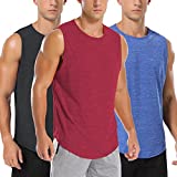 Amussiar Men's Workout Tank Tops 3 Pack Mesh Gym Shirts Dry Fit Bodybuilding Muscle Tee Fitness Sleeveless T Shirts (Black/Red/Blue Large)