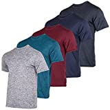 Men's Quick Dry Fit Dri-Fit Short Sleeve Active Wear Training Athletic Essentials Crew T-Shirt Fitness Gym Wicking Tee Workout Casual Sports Running Tennis Exercise Undershirt Top 5 Pack,Set 1-L