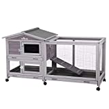 Aivituvin Rabbit Hutch Indoor 62" Rabbit Cage Outdoor Chicken Coop Guinea Pig Cage on Wheels Bunny Cage with 3 Deep No Leakage Pull Out Tray,Waterproof Roof (Grey)
