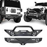 Hooke Road Wrangler JK Front Bumper + Rear Bumper Combo w/All LED Lights Compatible with Jeep Wrangler JK & Unlimited 2007-2018 2/4 Doors