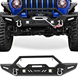 OEDRO Front Bumper Compatible with 2018-2022 Jeep Wrangler JL & Unlimited, 20-22 Gladiator, Rock Crawler Bumper with Winch Plate Mounting & 4 x LED Lights & 2 x D-Rings