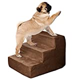 Pet Stairs – Foam Pet Steps for Small Dogs or Cats, 3 Step Design, Removable Cover – Non-Slip Dog Stairs for Home and Vehicle by PETMAKER (Brown)