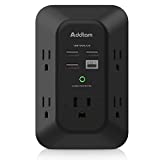 USB Wall Charger Surge Protector - Addtam 5 Outlet Extender with 4 USB Charging Ports ( 1 USB C, 4.5A Total), 3-Sided 1800J Power Strip Multi Plug Outlets Adapter Widely Spaced,Black