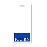 5 Pack - ICU RN Badge Buddies - Vertical Heavy Duty Spill & Tear Resistant Cards - 2 Sided- Quick Role Identifier ID Buddy for Critical Care Nurses/Intensive Care Registered Nursing Jobs (Blue)