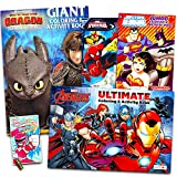Coloring Books for Boys Super Set -- 4 Giant Coloring Books with Stickers Featuring Marvel Avengers, Spiderman, Power Rangers, How To Train Your Dragon