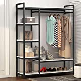 LITTLE TREE Free-Standing Closet Organizer,Heavy Duty Clothes Rack with 6 Shelves and Hanging Bar, Large Closet Storage System & Closet Garment Shelves,White
