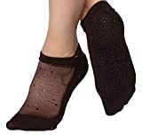 SHASHI Fun Yoga Socks for Women Non Slip Socks, Women Sparkle Star Glitter Grip Socks w/ Mesh Top Panel for Barre Socks